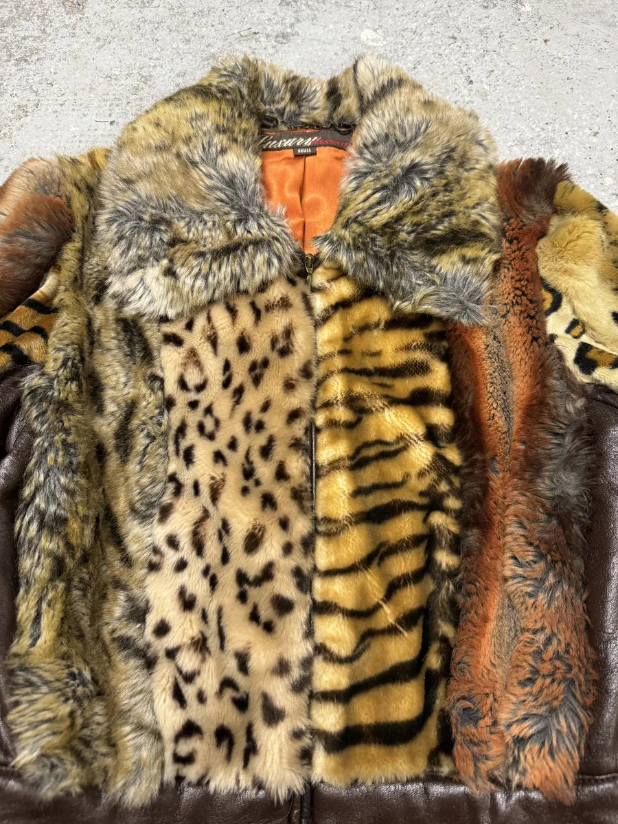 Miss Sixty Patchwork Faux Fur Animal Leopard Jacket WXRlhra 8