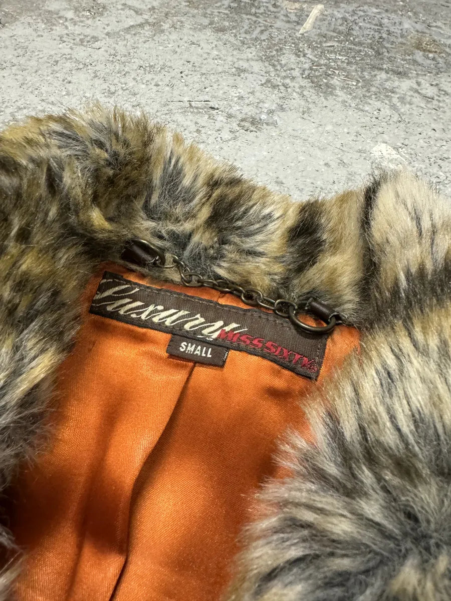Miss Sixty Patchwork Faux Fur Animal Leopard Jacket WXRlhra 9