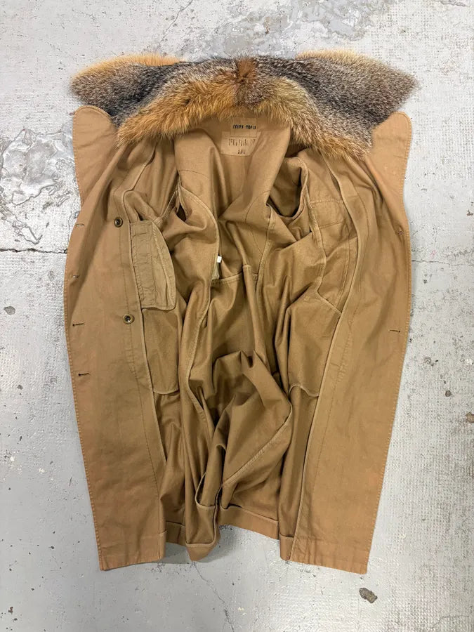 AW2004 Miu Miu Beige Cotton Fur Collar Trench Coat fOfIBfO 7