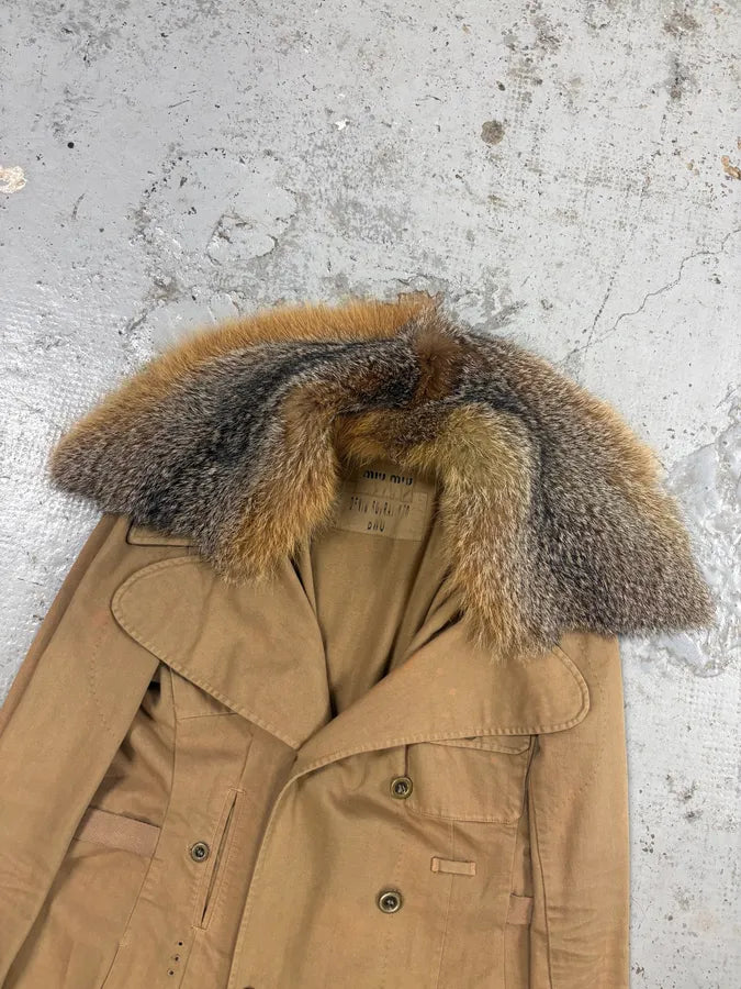 AW2004 Miu Miu Beige Cotton Fur Collar Trench Coat fOfIBfO 4