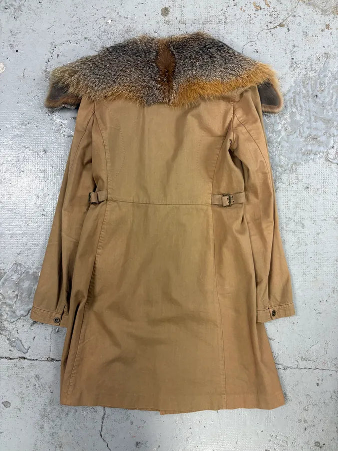 AW2004 Miu Miu Beige Cotton Fur Collar Trench Coat fOfIBfO 5