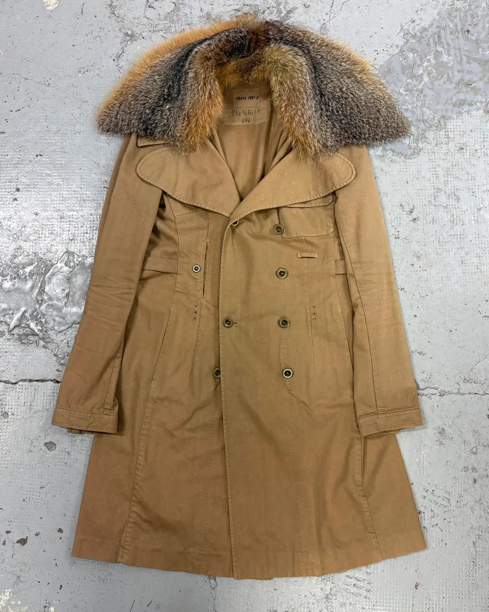 AW2004 Miu Miu Beige Cotton Fur Collar Trench Coat fOfIBfO 1