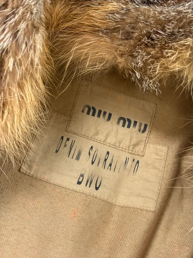 AW2004 Miu Miu Beige Cotton Fur Collar Trench Coat fOfIBfO 8