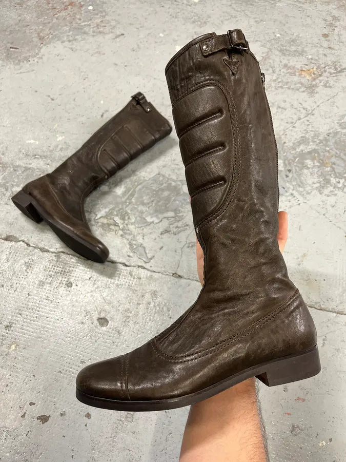 Miu Miu Biker Brown Leather Boots LMRaYJR 0
