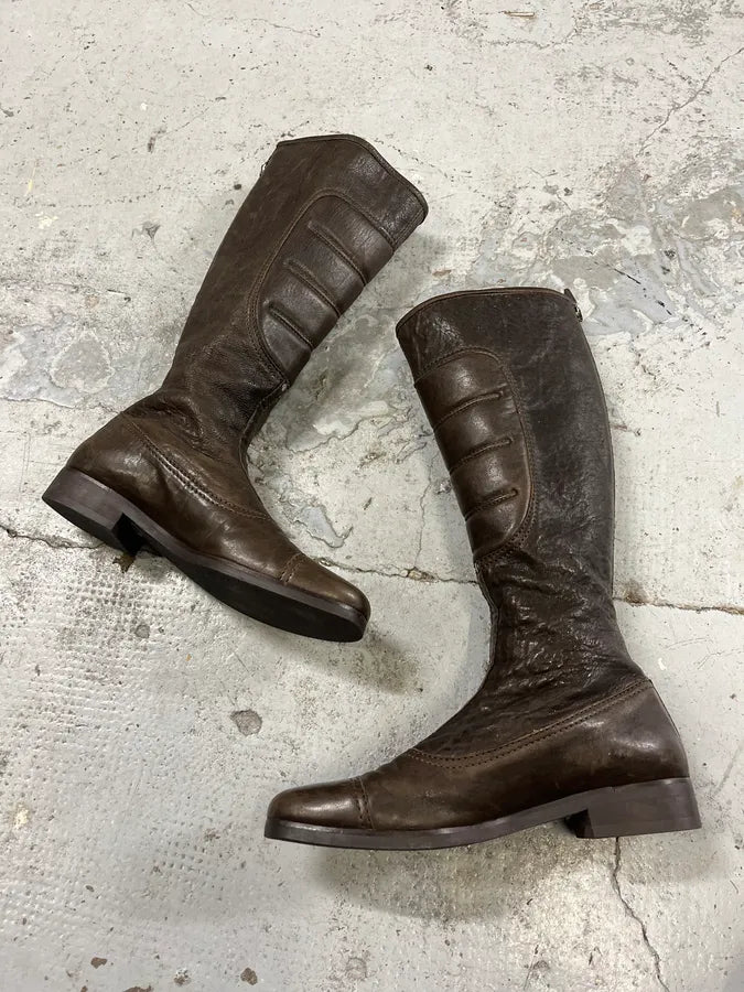 Miu Miu Biker Brown Leather Boots LMRaYJR 2