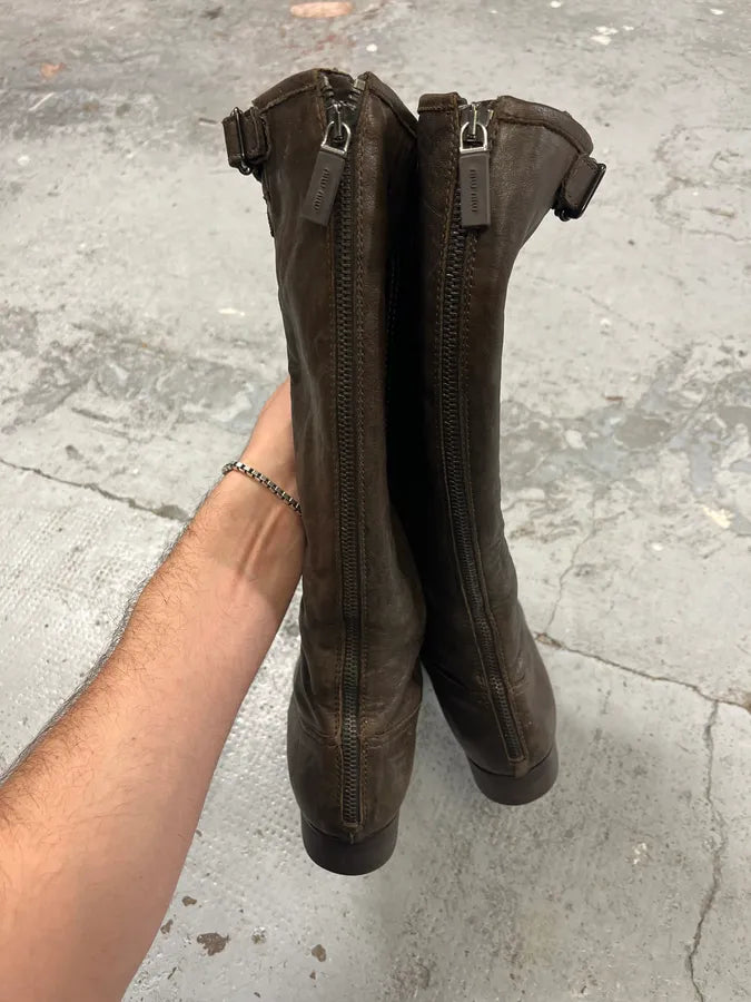Miu Miu Biker Brown Leather Boots LMRaYJR 6