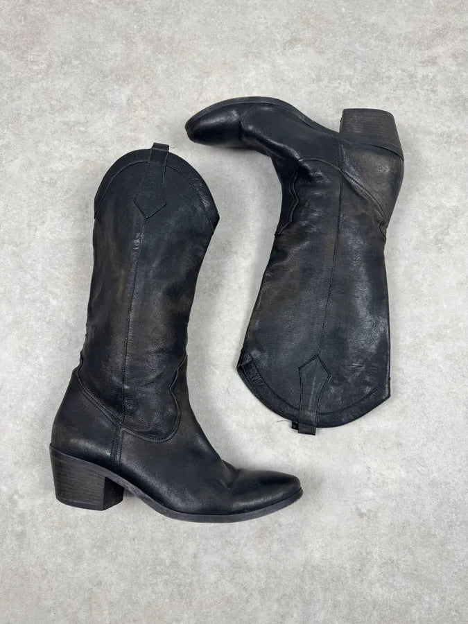 Miu Miu Black Ankle Laced Biker Leather Boots BBPXExt 0