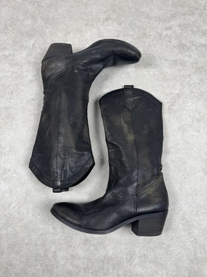 Miu Miu Black Ankle Laced Biker Leather Boots BBPXExt 1