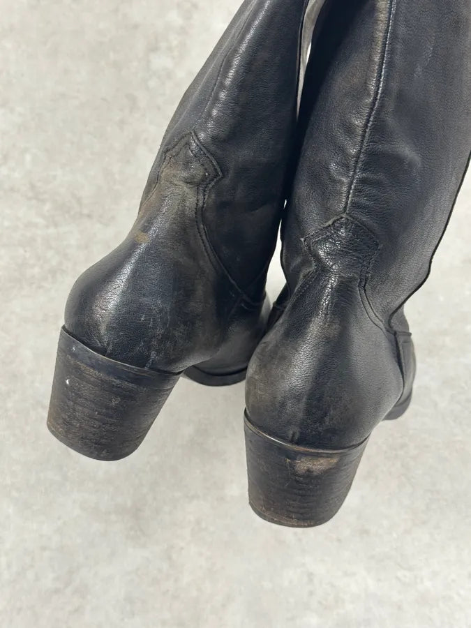 Miu Miu Black Ankle Laced Biker Leather Boots BBPXExt 2