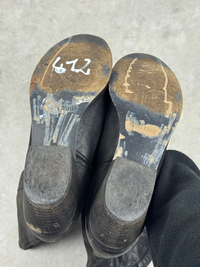 Miu Miu Black Ankle Laced Biker Leather Boots BBPXExt 5