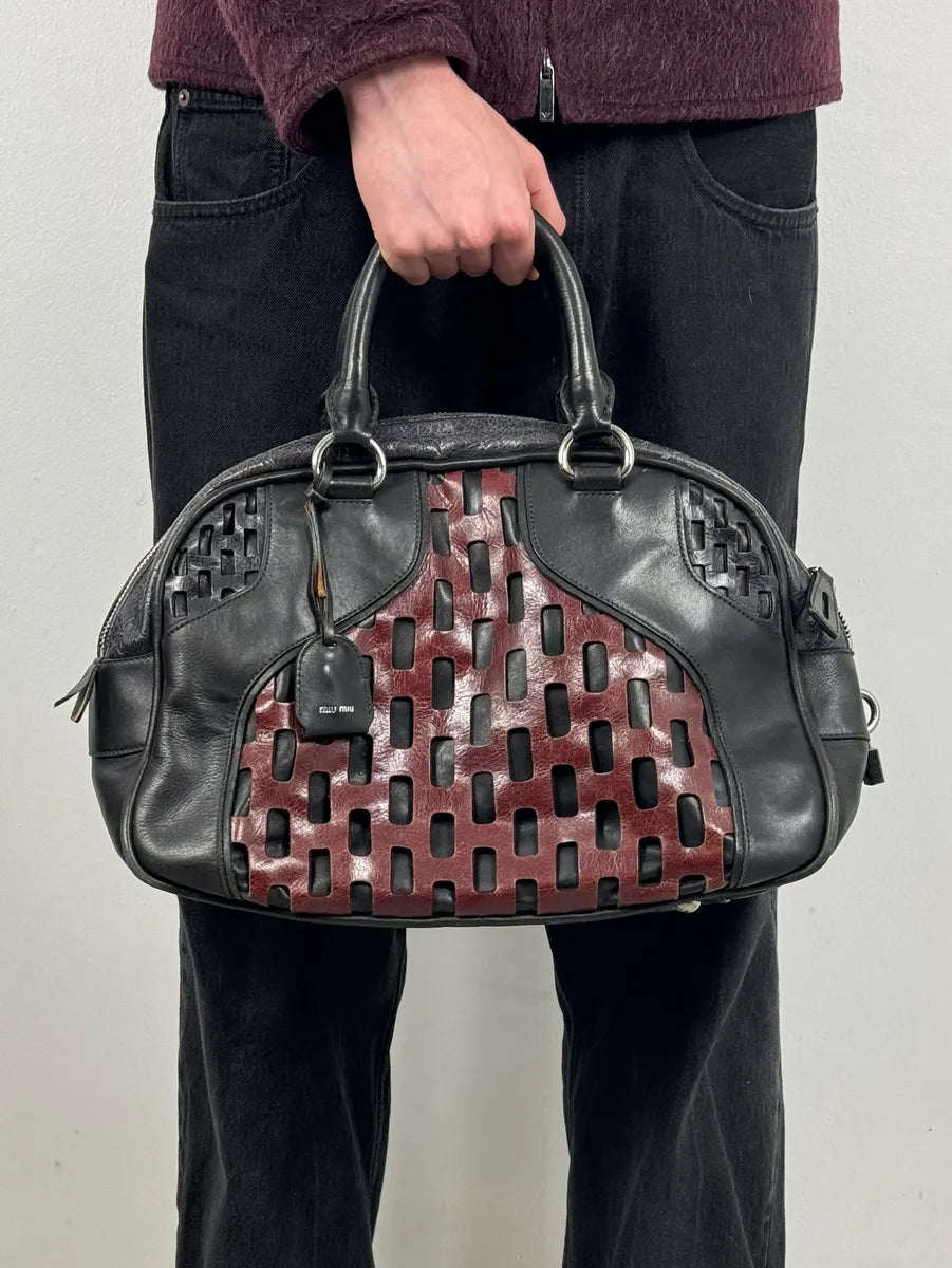 Miu Miu Black Burgundy Leather Bowling Bag oeGFqAk 2