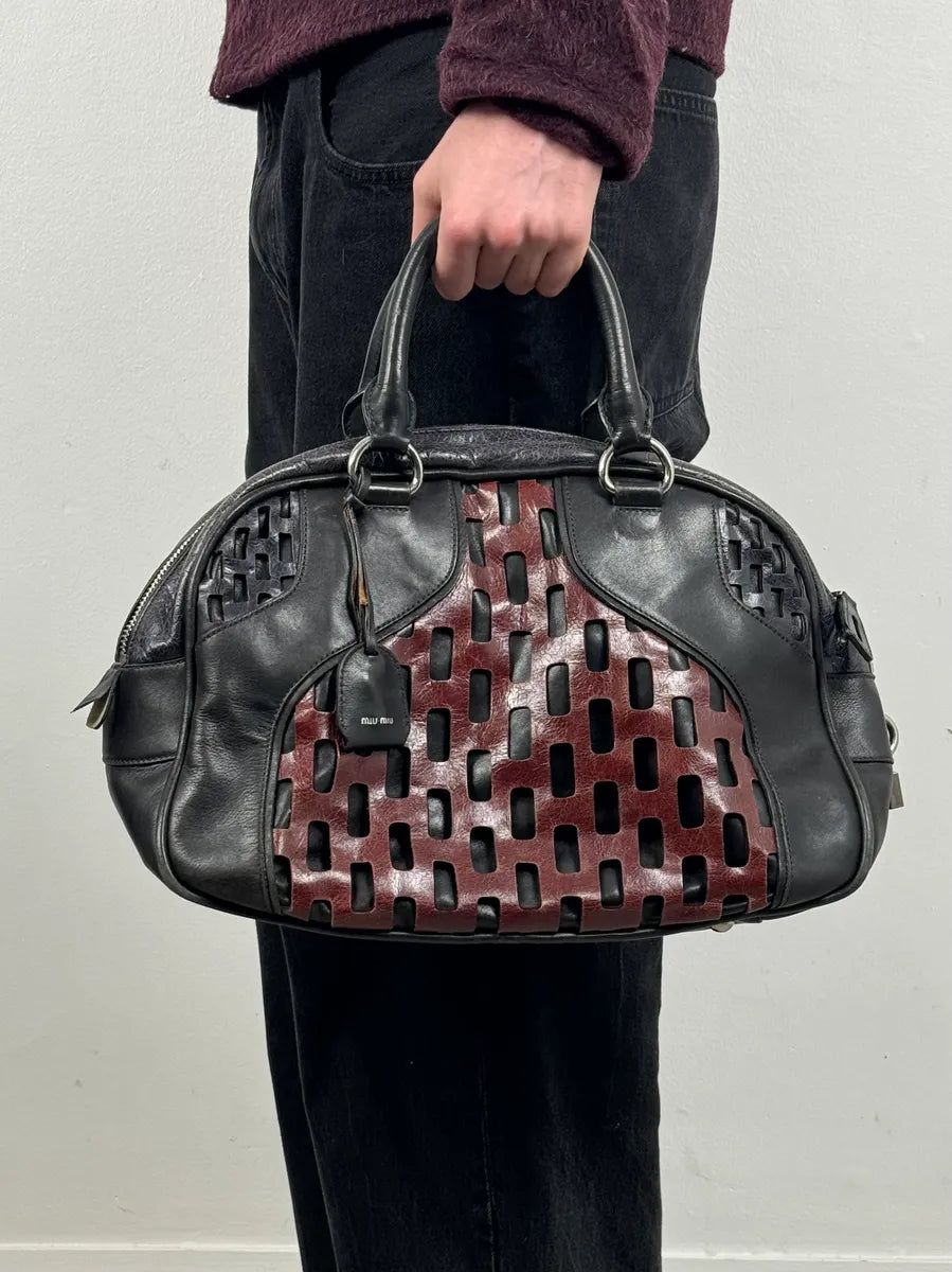 Miu Miu Black Burgundy Leather Bowling Bag oeGFqAk 1