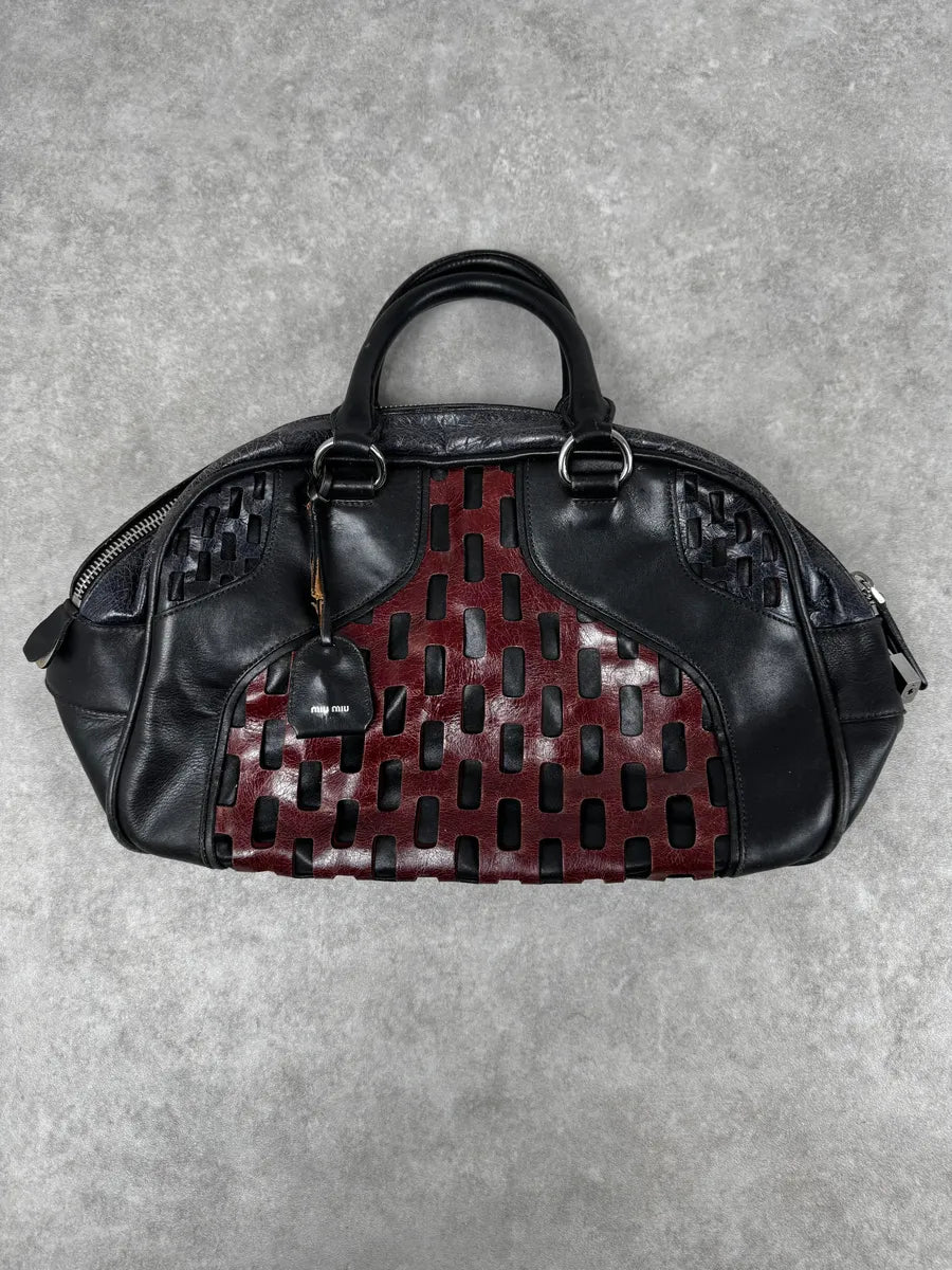 Miu Miu Black Burgundy Leather Bowling Bag oeGFqAk 0