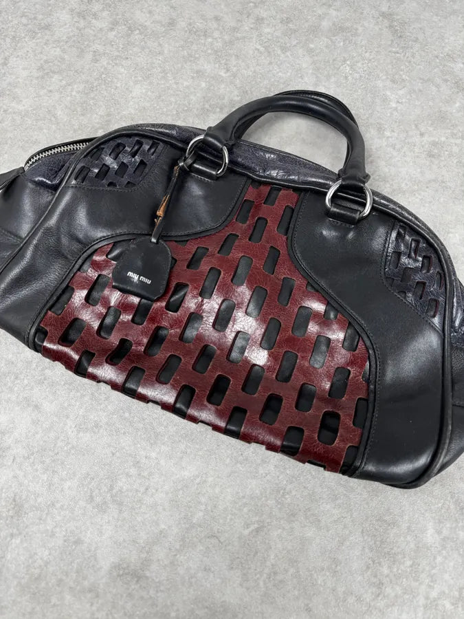 Miu Miu Black Burgundy Leather Bowling Bag oeGFqAk 4