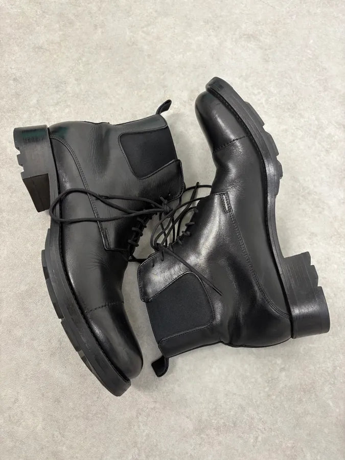 2000s Miu Miu Black Leather Combat Boots UuUWzhq 6