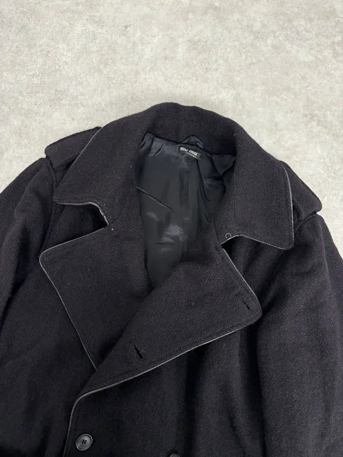 AW2005 Miu Miu Black Wool Double-Breasted Trench Coat LFWwSts 4