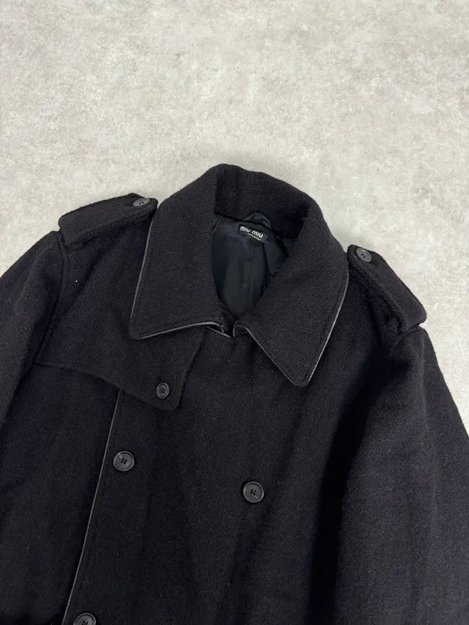AW2005 Miu Miu Black Wool Double-Breasted Trench Coat LFWwSts 3