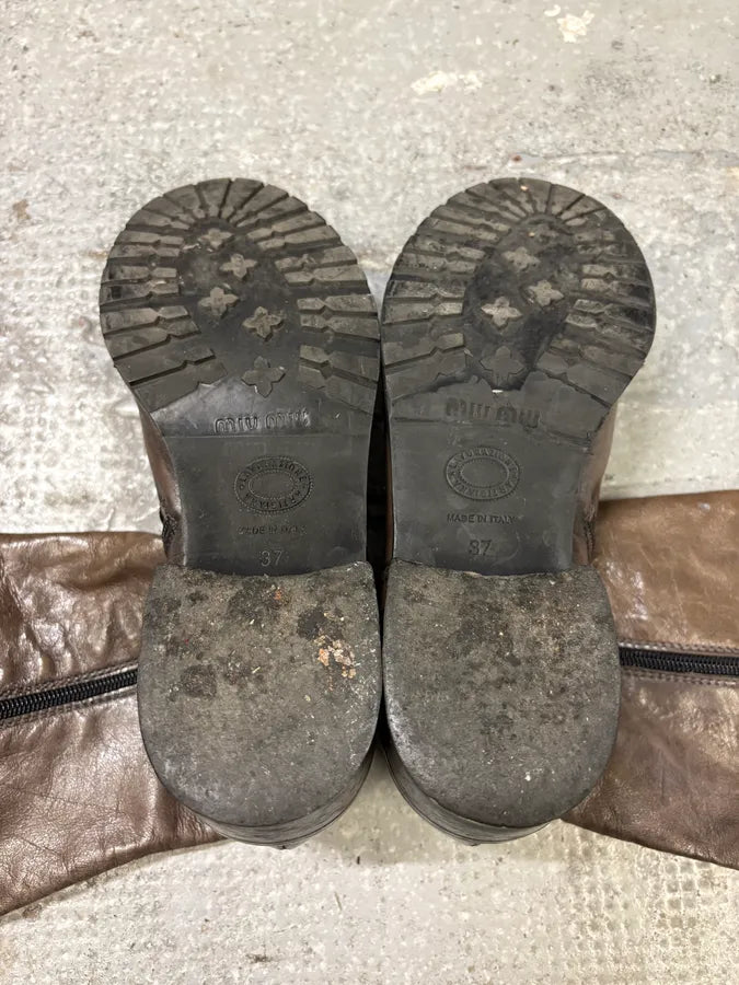 Miu Miu Brown Brown Raw Leather Ankle Boots (37eu/us5) faoitNh 4