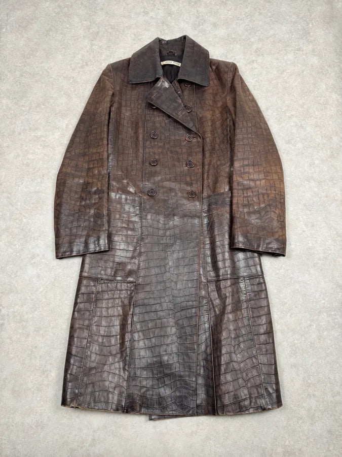 Miu Miu Brown Crocodile Effect Leather Trench Coat pZUeGlU 0