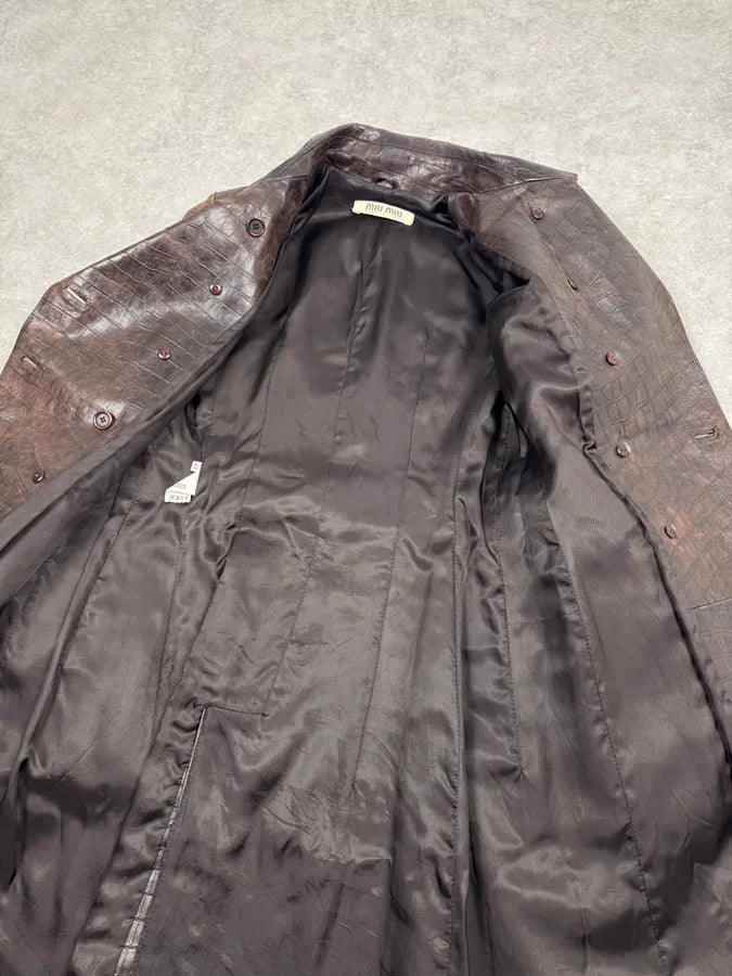 Miu Miu Brown Crocodile Effect Leather Trench Coat pZUeGlU 10
