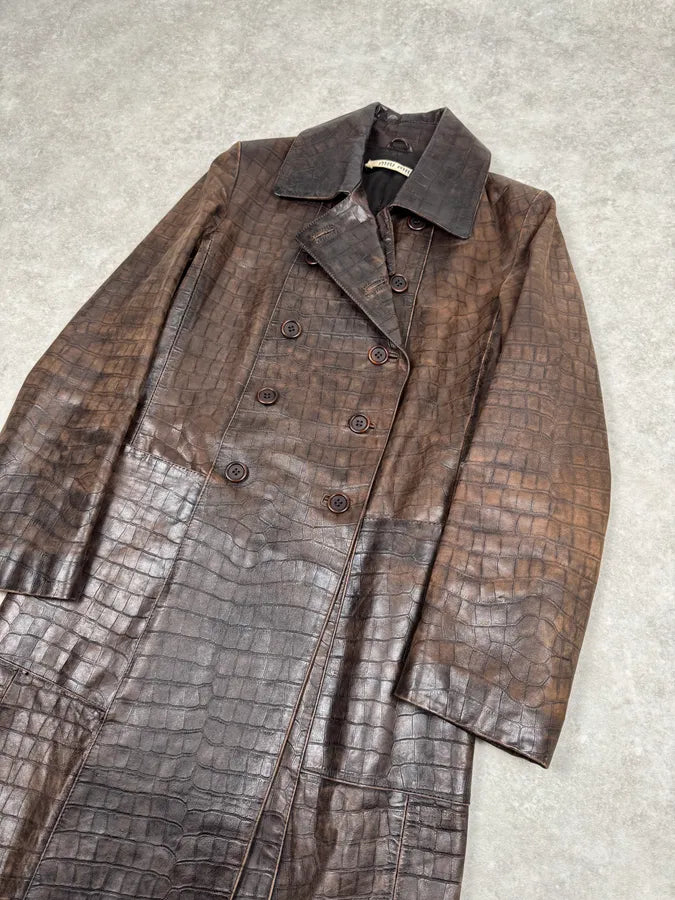 Miu Miu Brown Crocodile Effect Leather Trench Coat pZUeGlU 2