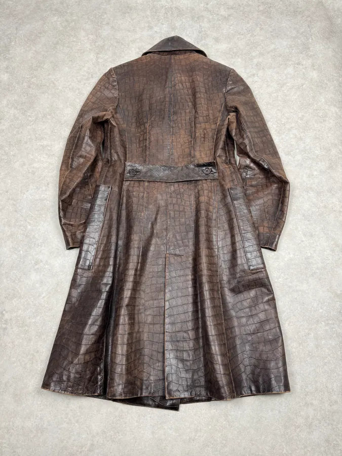 Miu Miu Brown Crocodile Effect Leather Trench Coat pZUeGlU 6