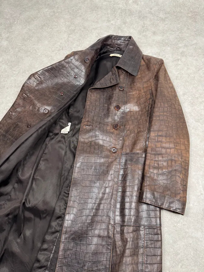 Miu Miu Brown Crocodile Effect Leather Trench Coat pZUeGlU 8