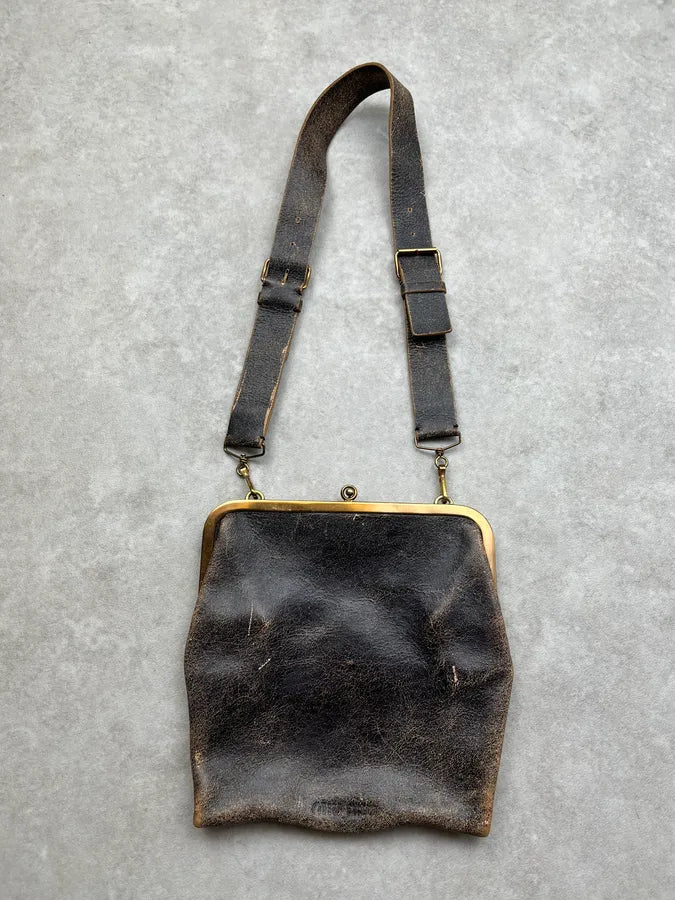1990s MiuMiu Brown Eroded Leather Shoulder Bag sShJCFS 0