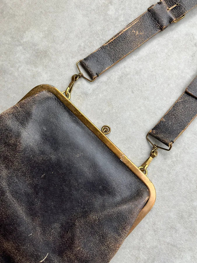 1990s MiuMiu Brown Eroded Leather Shoulder Bag sShJCFS 5