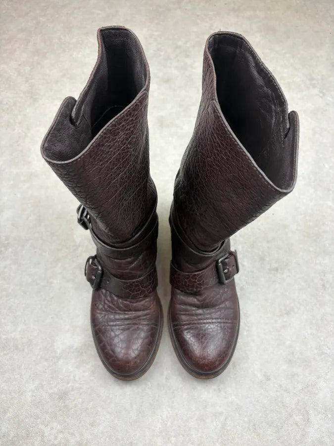 Miu Miu Bordeaux Leather Buckle Strap Boots ajhGvpo 2
