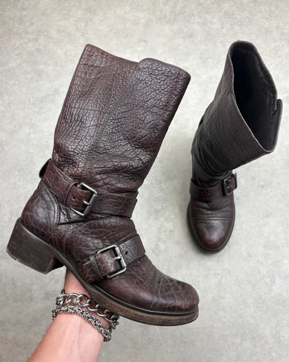 Miu Miu Bordeaux Leather Buckle Strap Boots ajhGvpo 0