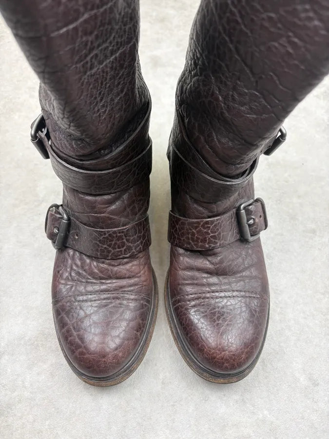 Miu Miu Bordeaux Leather Buckle Strap Boots ajhGvpo 1