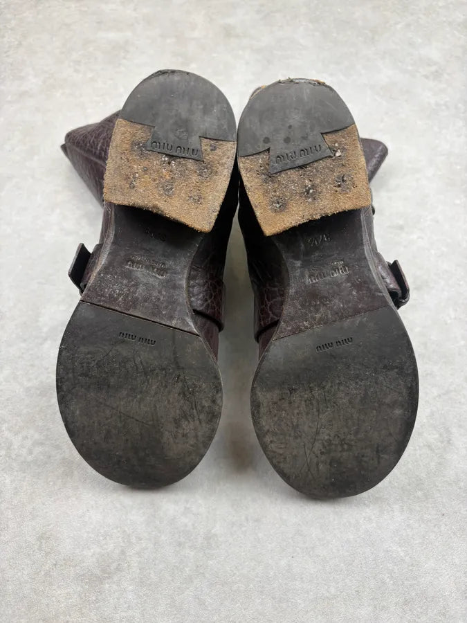 Miu Miu Bordeaux Leather Buckle Strap Boots ajhGvpo 7