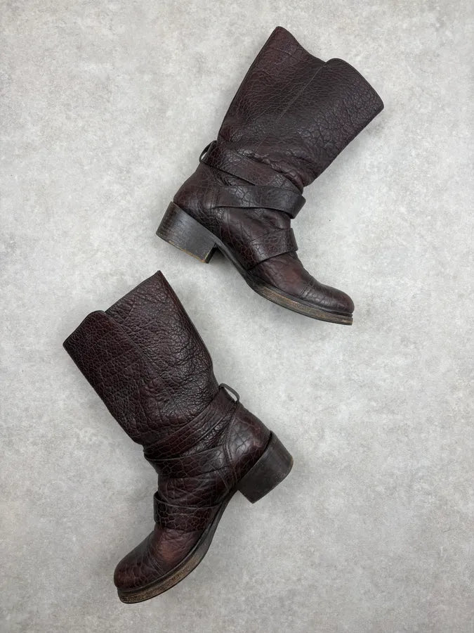 Miu Miu Bordeaux Leather Buckle Strap Boots ajhGvpo 5