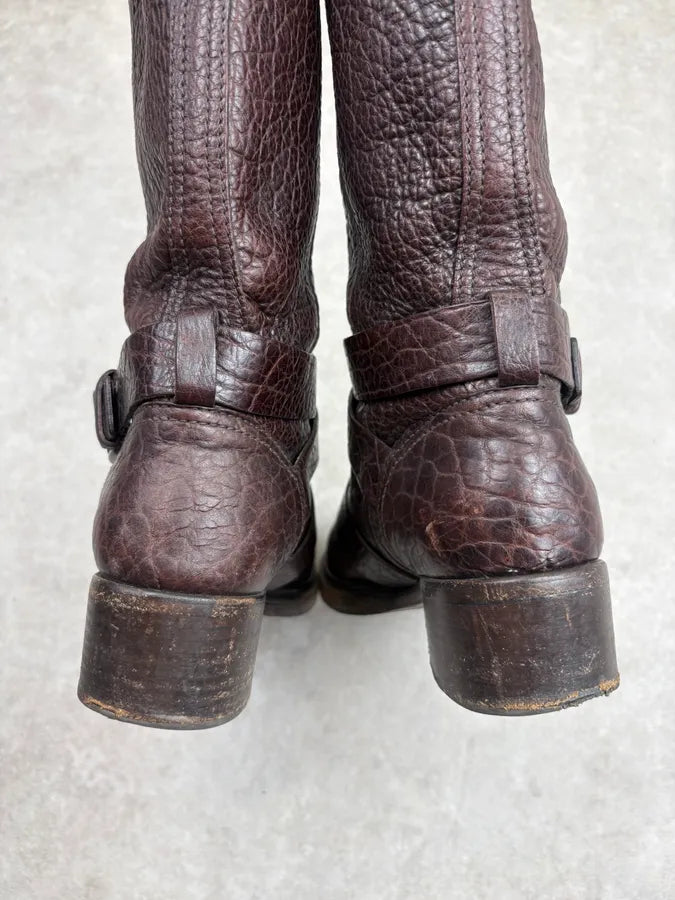 Miu Miu Bordeaux Leather Buckle Strap Boots ajhGvpo 6