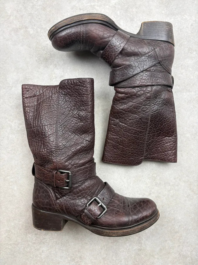 Miu Miu Bordeaux Leather Buckle Strap Boots ajhGvpo 3