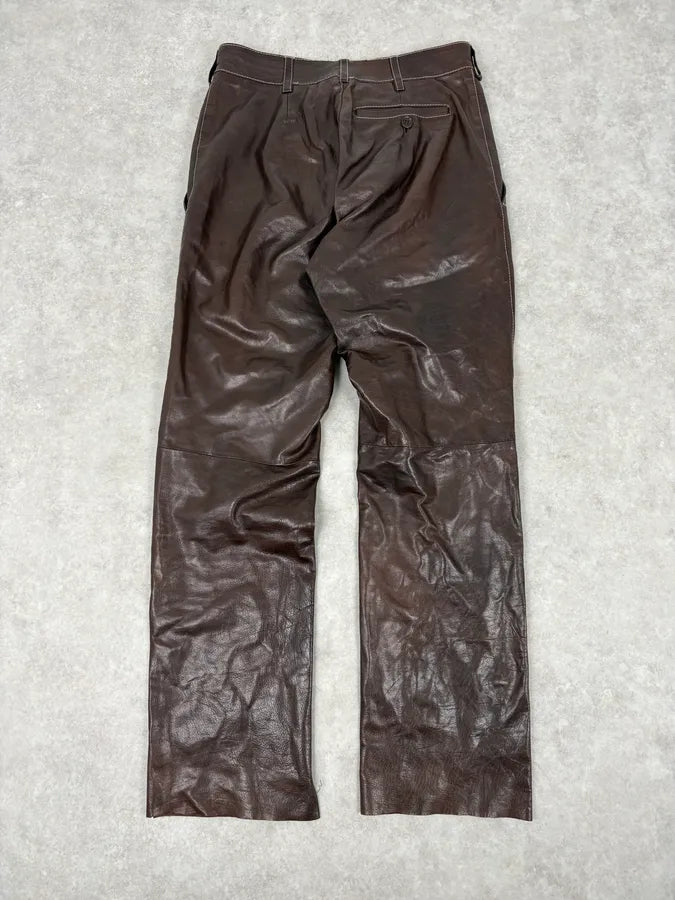 AW2003 Miu Miu Brown Leather Pants OycTlri 4