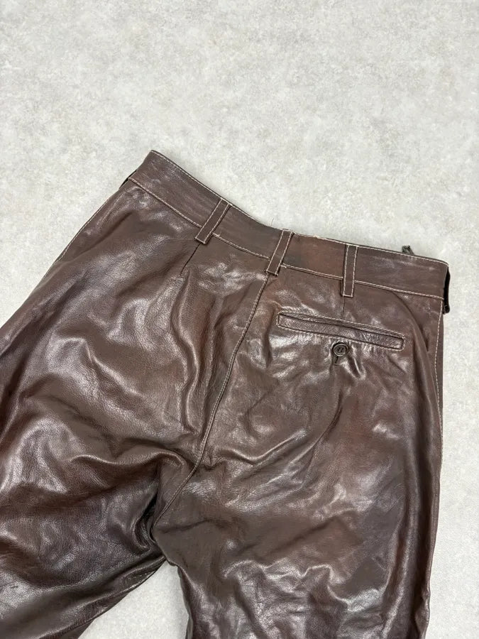 AW2003 Miu Miu Brown Leather Pants OycTlri 5