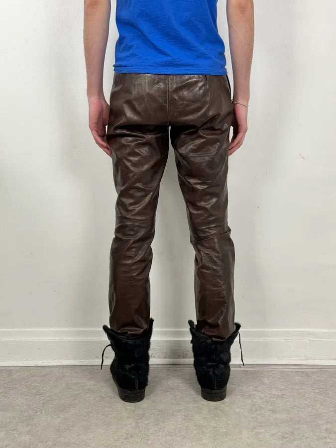 AW2003 Miu Miu Brown Leather Pants OycTlri 3