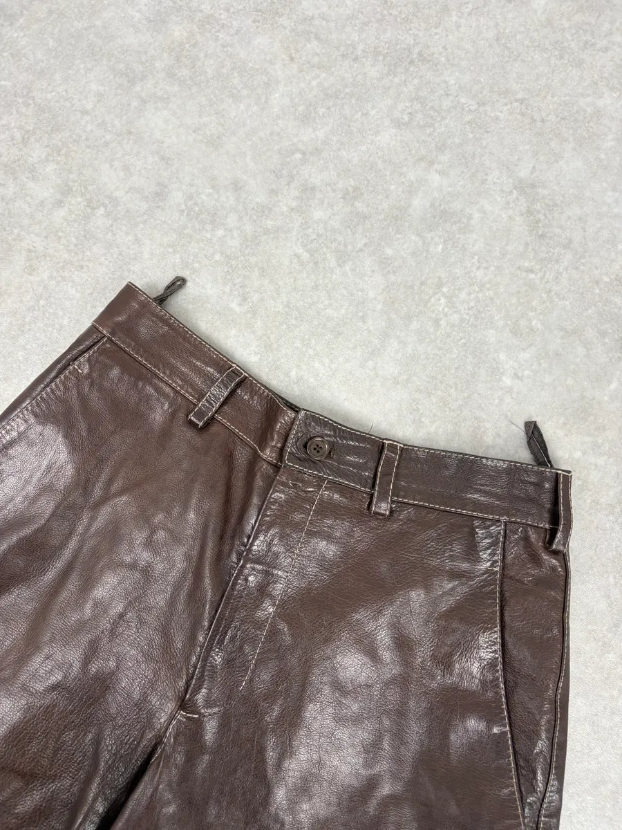 AW2003 Miu Miu Brown Leather Pants OycTlri 6