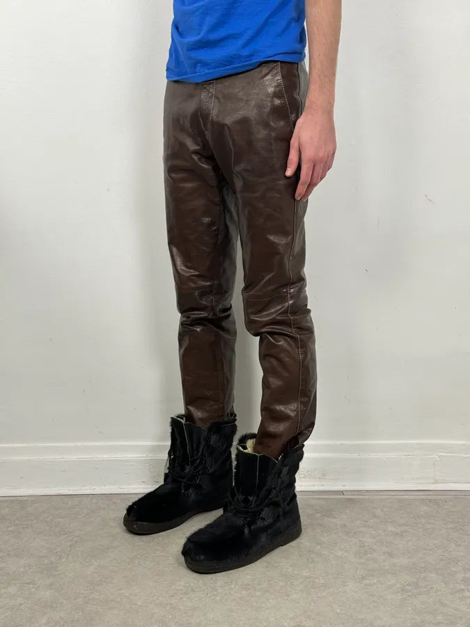 AW2003 Miu Miu Brown Leather Pants OycTlri 2