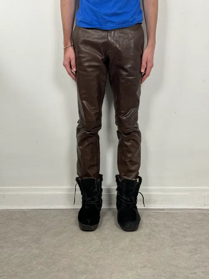 AW2003 Miu Miu Brown Leather Pants OycTlri 1