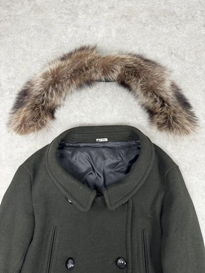 AW2010 Miu Miu Brown Removable Fur Collar Wool Coat psIqxJs 9