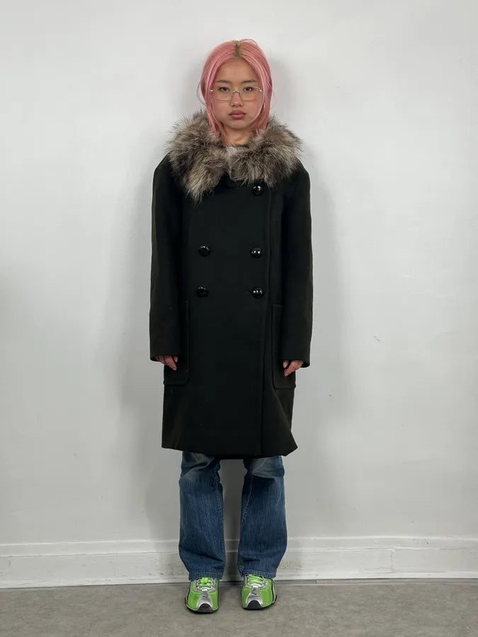 AW2010 Miu Miu Brown Removable Fur Collar Wool Coat psIqxJs 1