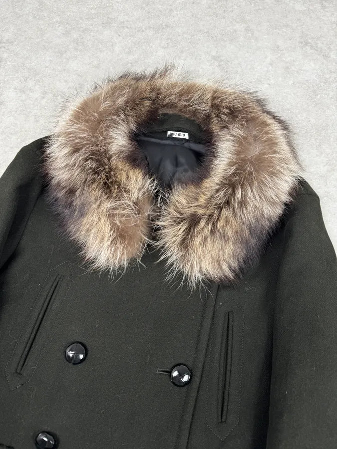 AW2010 Miu Miu Brown Removable Fur Collar Wool Coat psIqxJs 4