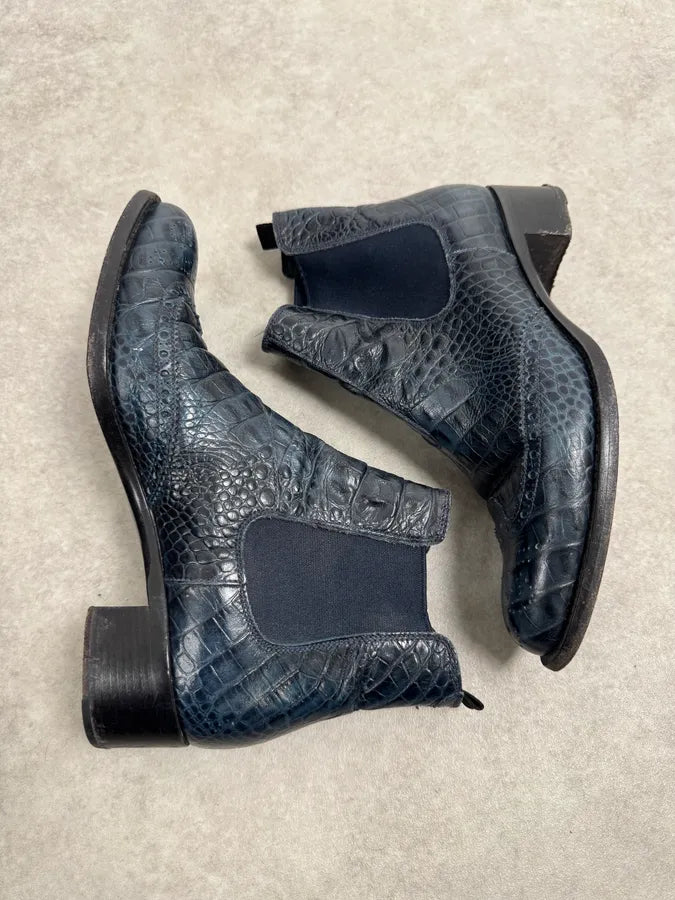 Miu Miu Dark Navy Crocodile Embossed Leather Chelsea Boot Brogue gHcHrRx 1