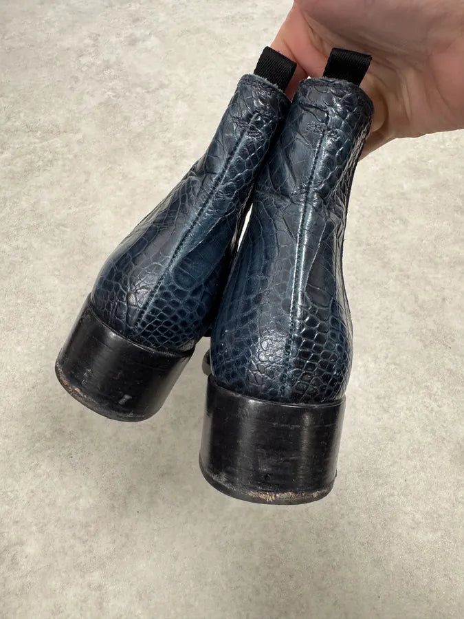 Miu Miu Dark Navy Crocodile Embossed Leather Chelsea Boot Brogue gHcHrRx 3