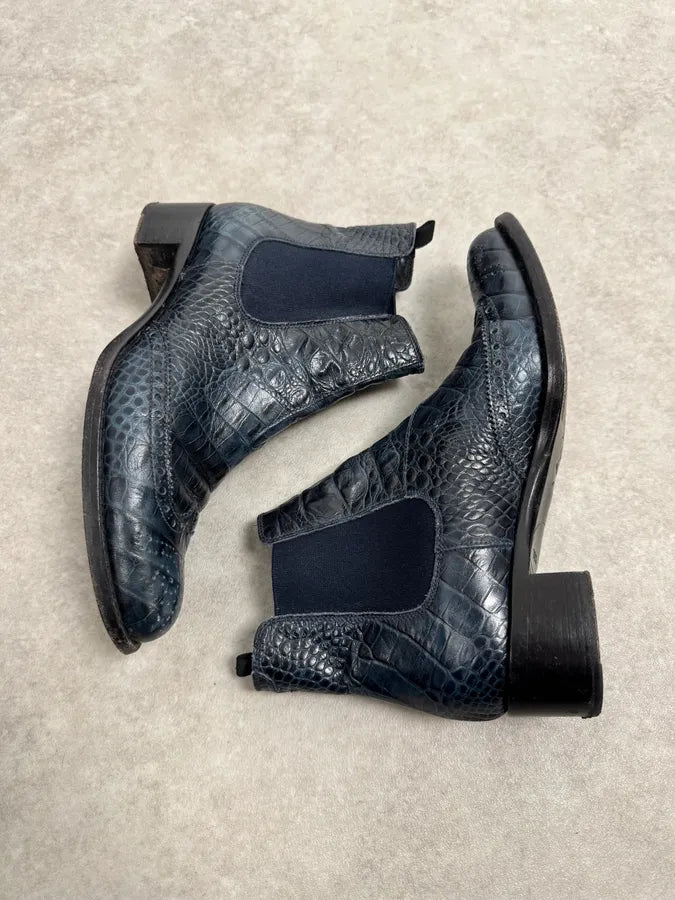 Miu Miu Dark Navy Crocodile Embossed Leather Chelsea Boot Brogue gHcHrRx 5