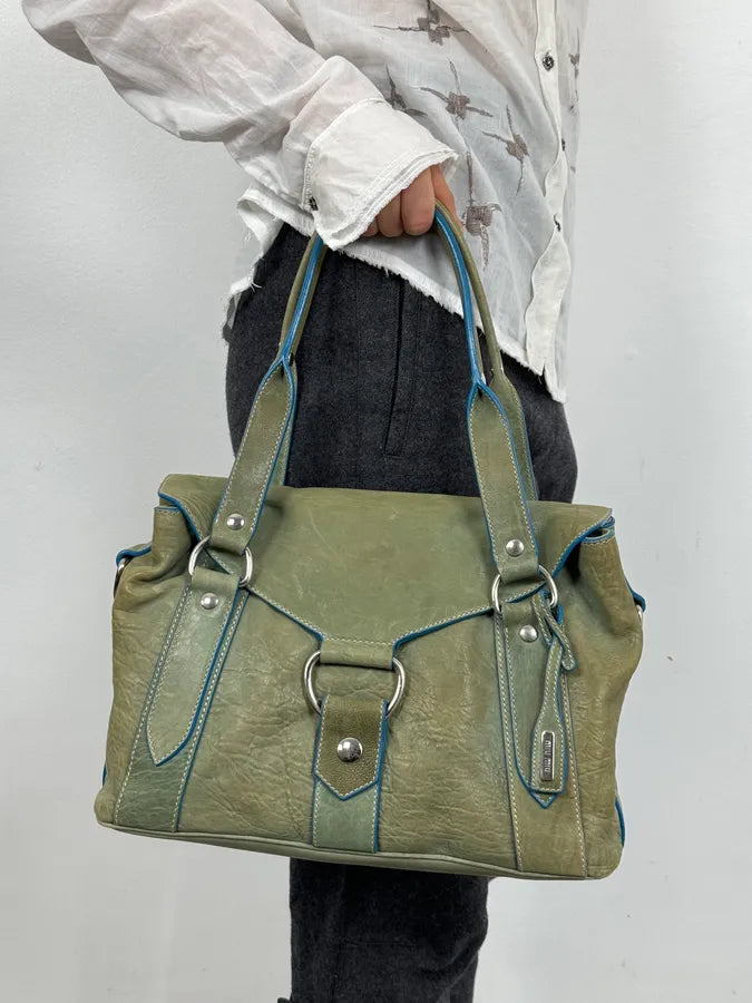 Miu Miu Green & Blue Leather Handle Bag FcNprah 1