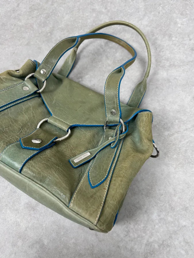 Miu Miu Green & Blue Leather Handle Bag FcNprah 2